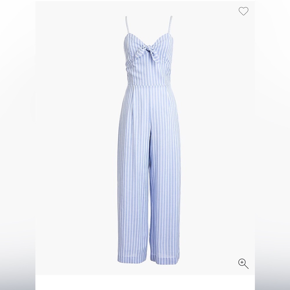 Blue and White Striped Jumpsuit with Sweetheart Neckline